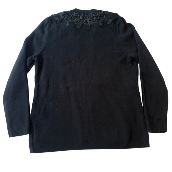 Vintage Chico’s Black Velvet Appliqué Beaded Knit Sweater Jacket Size 2 - Picture 2 of 14